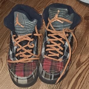 Jordan Kids Plaid Sneakers with Orange Accents